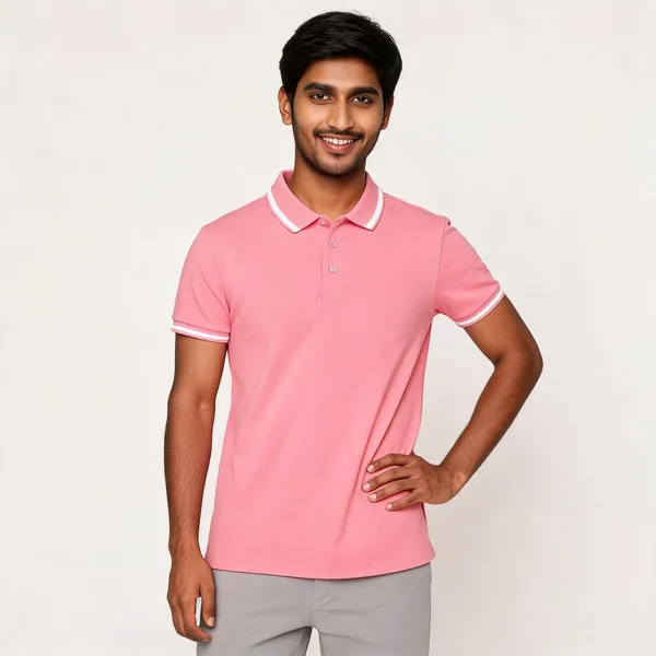 Pctc_Pink_Peach_Polo_T-Shirt_With_White_Tipping_For_Men