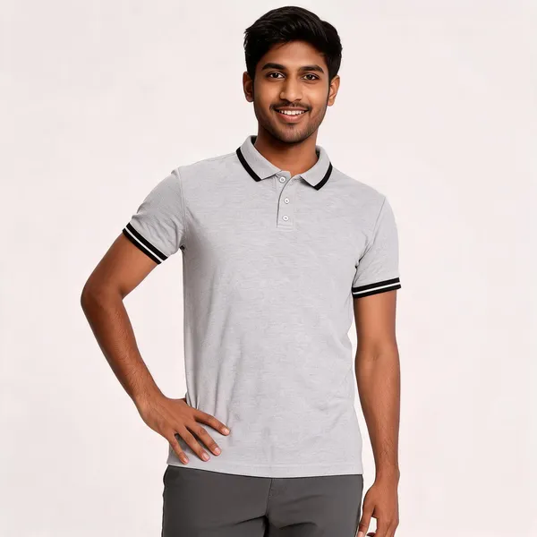Pctc_Light_Grey_Polo_T-Shirt_With_Black_Tipping_For_Men