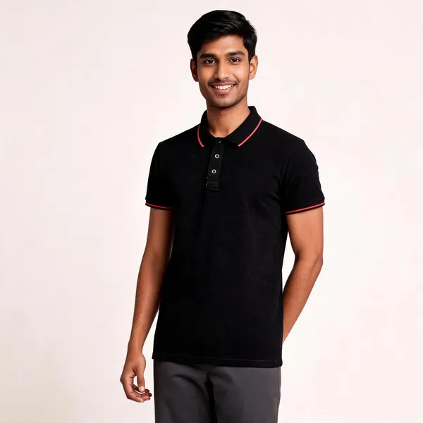 Pctc_Black_Polo_T-Shirt_With_Contrast_Tipping_For_Men