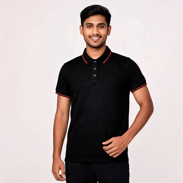 Pctc_Black_Polo_T-Shirt_With_Contrast_Tipping_For_Men