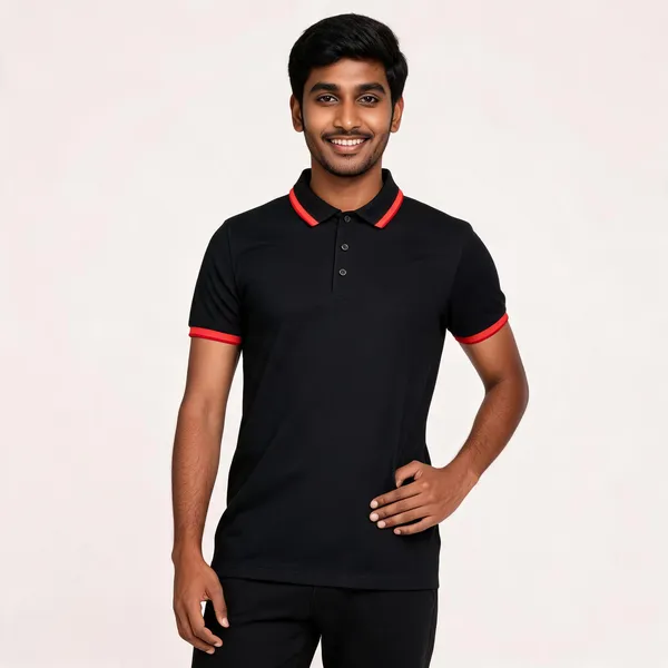 Pctc_Black_Polo_T-Shirt_With_Contrast_Tipping_For_Men