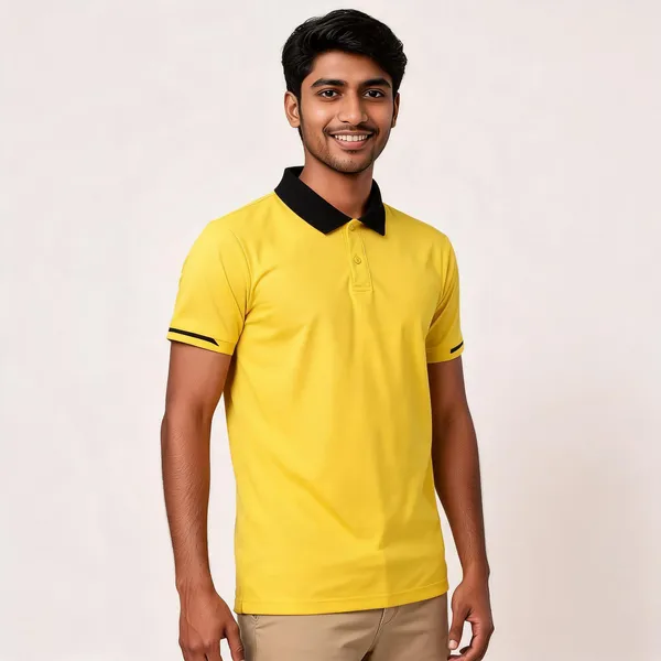 Pctc_Yellow_Polo_T-Shirt_With_Black_Collar_And_Sleeve_Trim