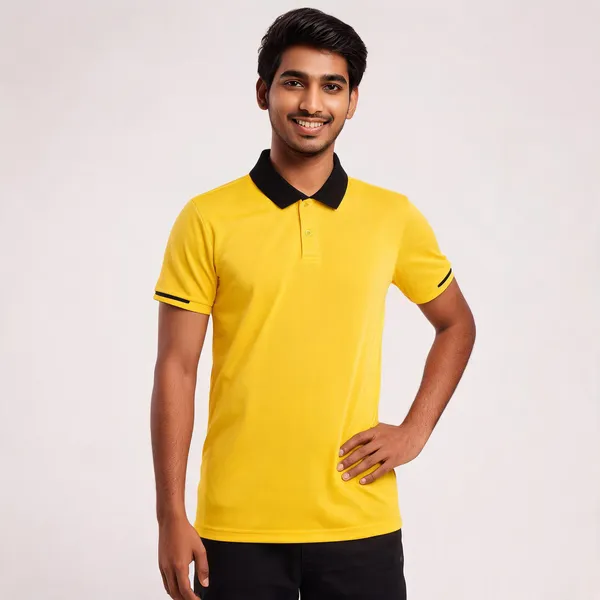 Pctc_Yellow_Polo_T-Shirt_With_Black_Collar_And_Sleeve_Trim