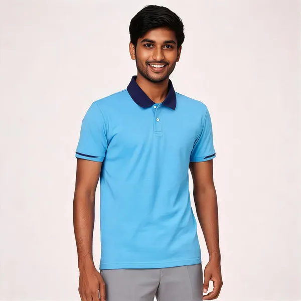 Pctc_Firozi_Polo_T-Shirt_With_Navy_Collar_For_Men