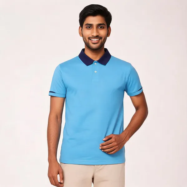 Pctc_Firozi_Polo_T-Shirt_With_Navy_Collar_For_Men