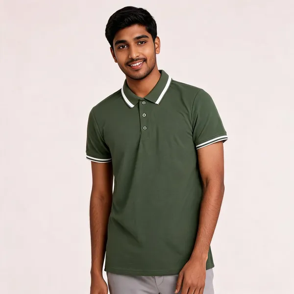Pctc_Olive_Green_Polo_T-Shirt_With_White_Tipping_For_Women