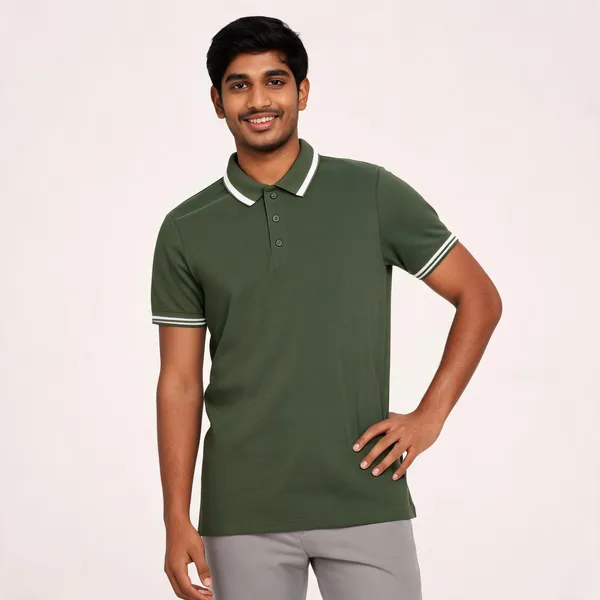 Pctc_Olive_Green_Polo_T-Shirt_With_White_Tipping_For_Women