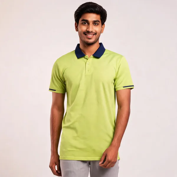 Pctc_Neon_Green_Polo_T-Shirt_With_Contrast_Navy_Collar_For_Men
