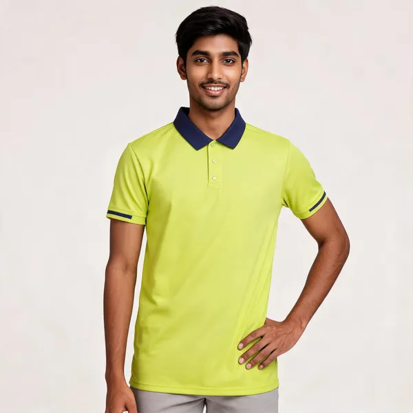 Pctc_Neon_Green_Polo_T-Shirt_With_Contrast_Navy_Collar_For_Men
