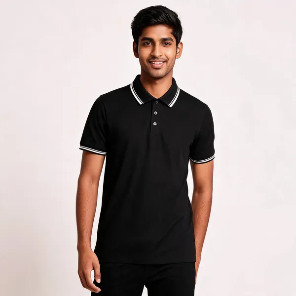 Pctc_Black_Polo_T-Shirt_With_White_Tipping_For_Men