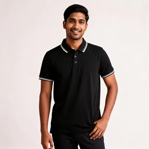 Pctc_Black_Polo_T-Shirt_With_White_Tipping_For_Men