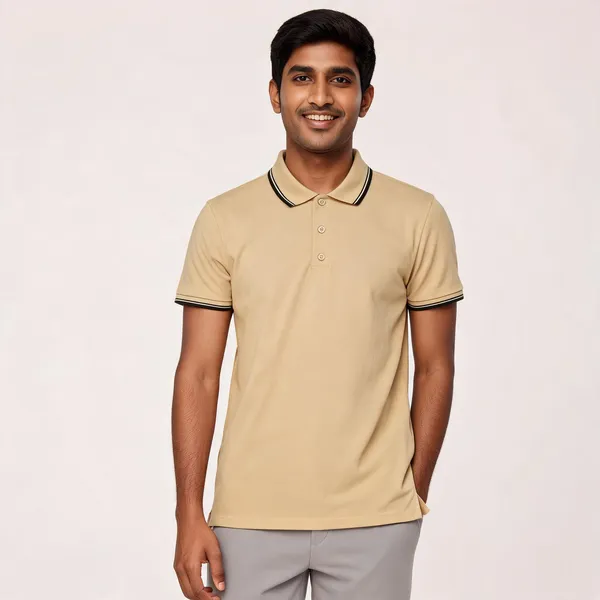 Pctc_Beige_Tipped_Collar_Polo_T-Shirt_For_Men