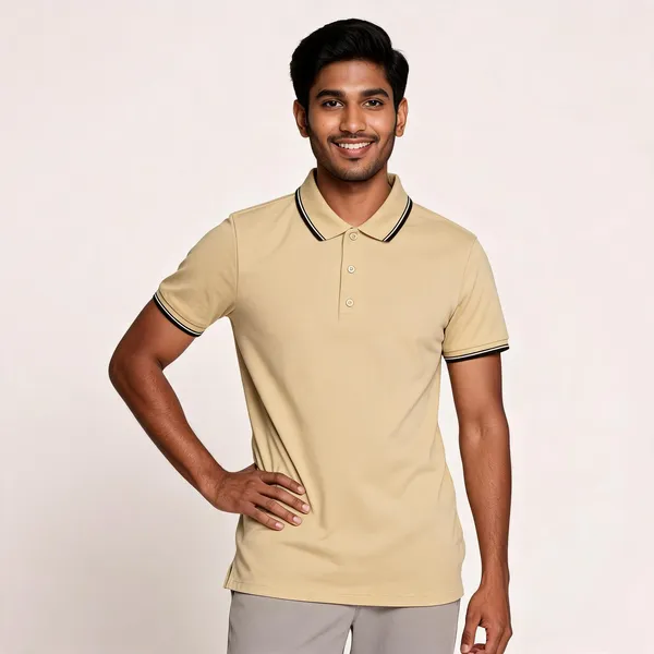 Pctc_Beige_Tipped_Collar_Polo_T-Shirt_For_Men