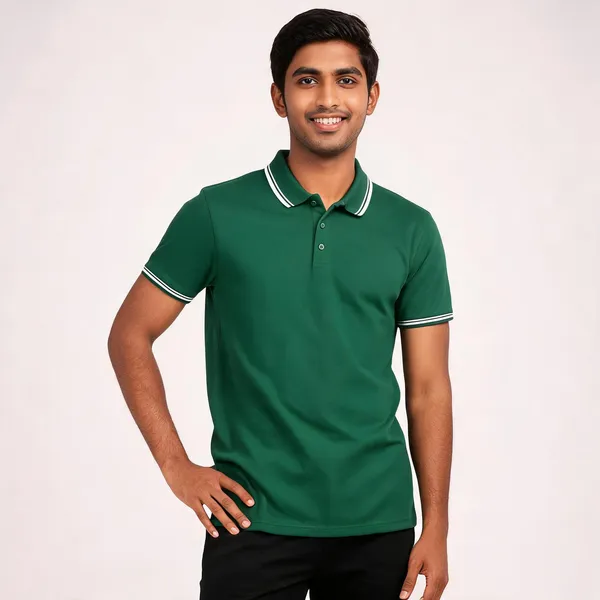 Pctc_Bottle_Green_Polo_T-Shirt_With_White_Tipping_For_Men