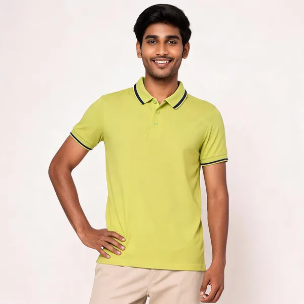 Pctc_Parrot_Green_Polo_T-Shirt_With_Tipping_For_Men