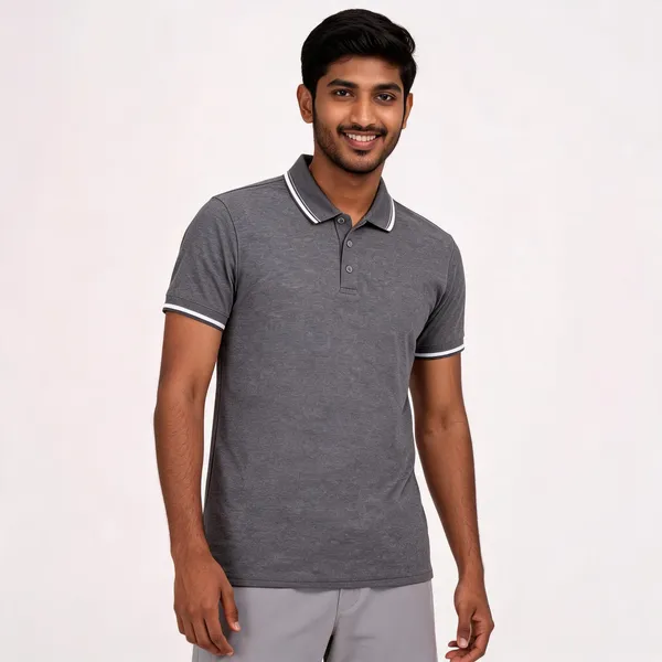 Pctc_Dark_Grey_Polo_T-Shirt_With_Tipping_For_Men