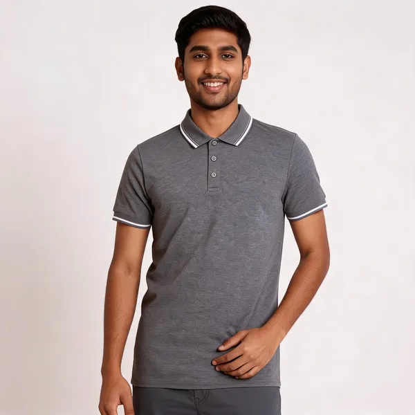 Pctc_Dark_Grey_Polo_T-Shirt_With_Tipping_For_Men