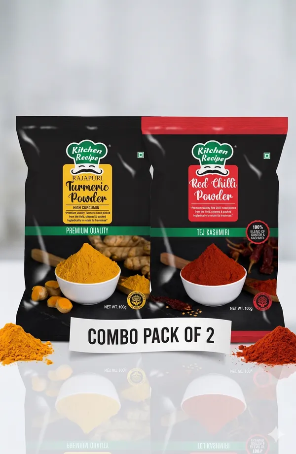 Tej_Kashmiri_Red_Chilli_Powder_200gm_And_Rajapuri_Turmeric_Powder_High_Curcumin_200gm_Combo_Set