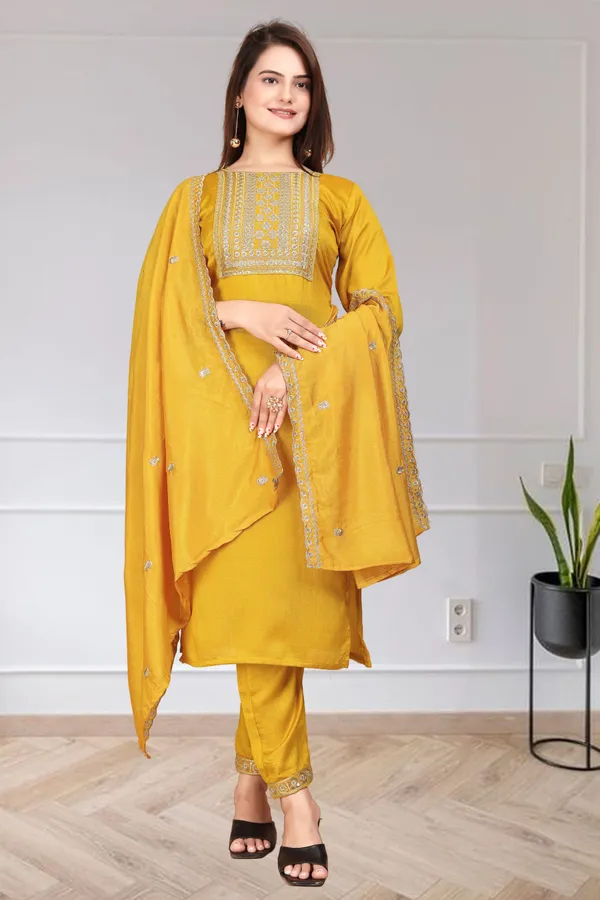 Yellow_Kurta_Set80%_Cotton,_20%_Silk_For_Women