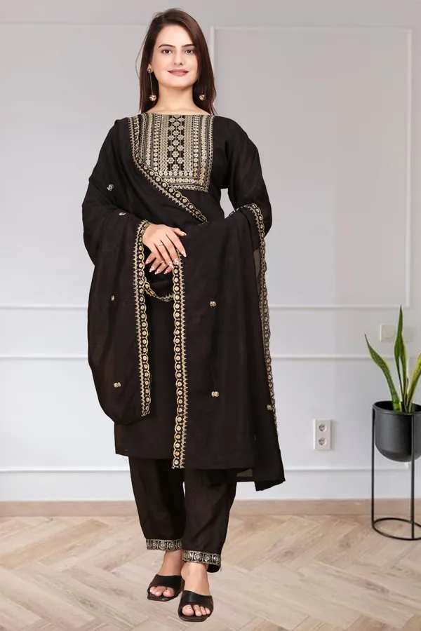 Black_Kurta_Set80%_Cotton,_20%_Silk_For_Women