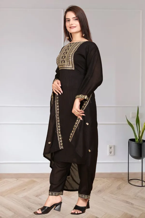 Black_Kurta_Set80%_Cotton,_20%_Silk_For_Women