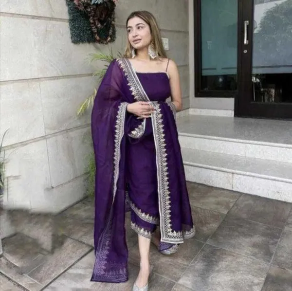 Purple_Kurta_Set80%_Cotton,_20%_Silk_For_Women