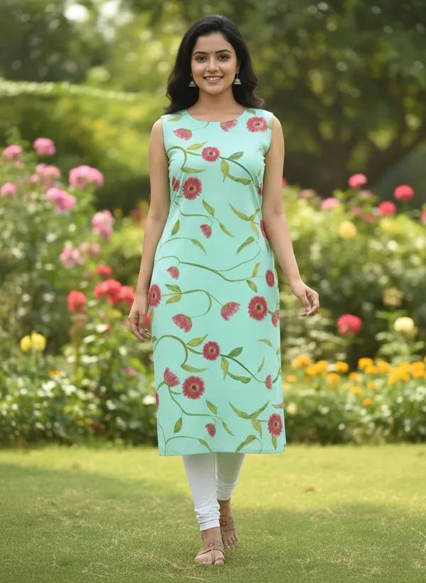 Green_Kurta80%_Cotton,_20%_Silk_For_Women