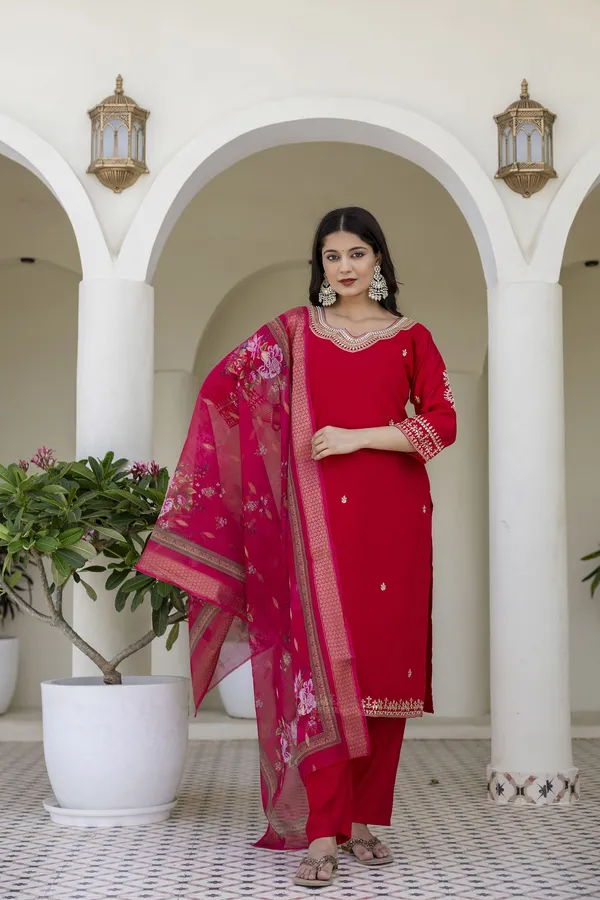 Red_Kurta_Set80%_Cotton,_20%_Silk_For_Women