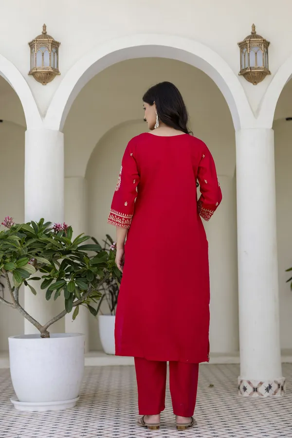 Red_Kurta_Set80%_Cotton,_20%_Silk_For_Women