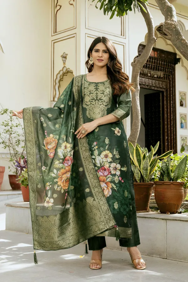 Green_Kurta_SetJacquard_For_Women