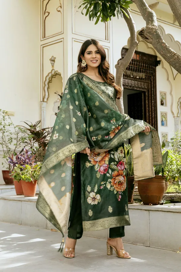 Green_Kurta_SetJacquard_For_Women