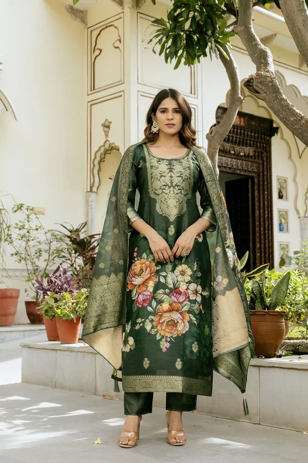 Green_Kurta_SetJacquard_For_Women