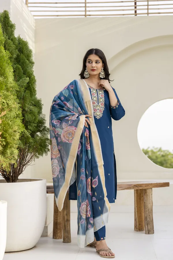 Blue_Kurta_Set80%_Cotton,_20%_Silk_For_Women