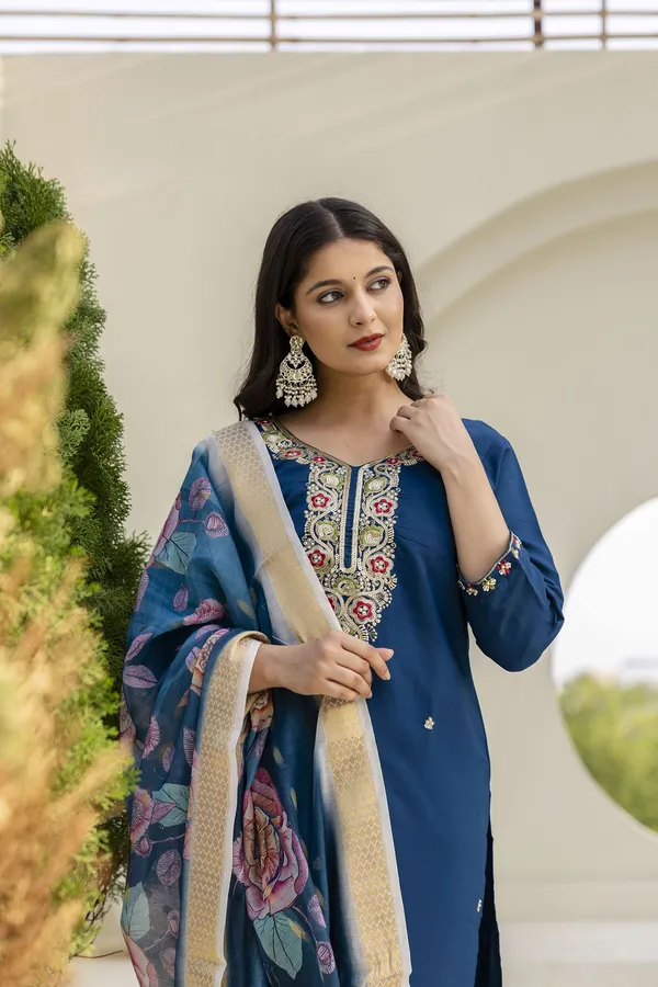 Blue_Kurta_Set80%_Cotton,_20%_Silk_For_Women