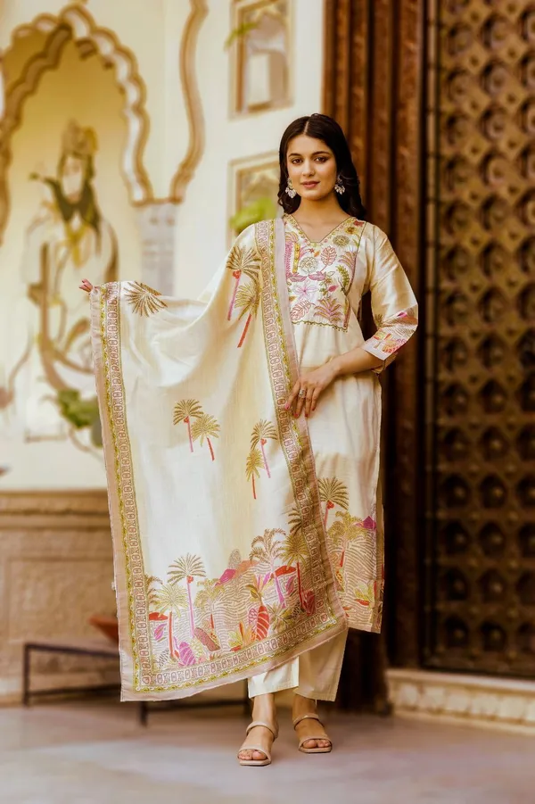 Multicolor_Kurta_Set80%_Cotton,_20%_Silk_For_Women