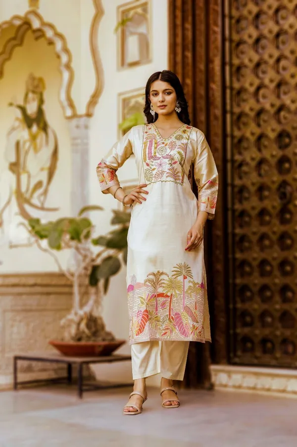 Multicolor_Kurta_Set80%_Cotton,_20%_Silk_For_Women