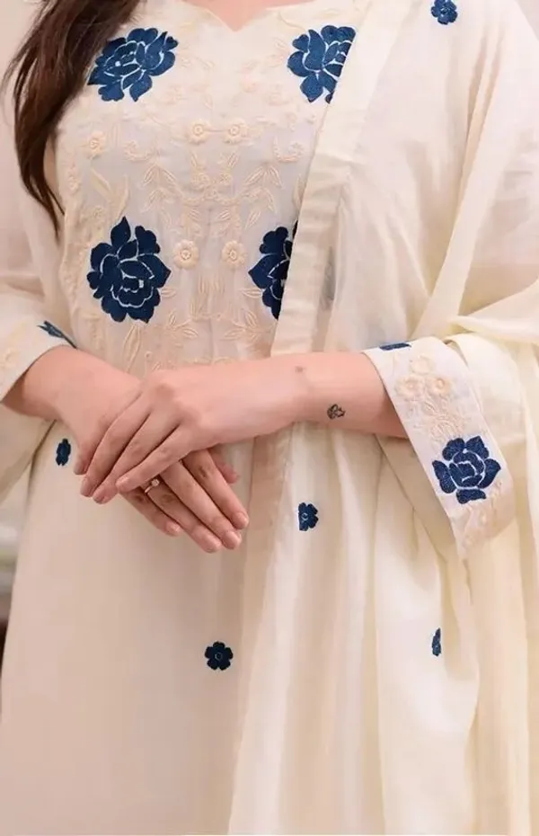 White_Kurta_Set80%_Cotton,_20%_Silk_For_Women