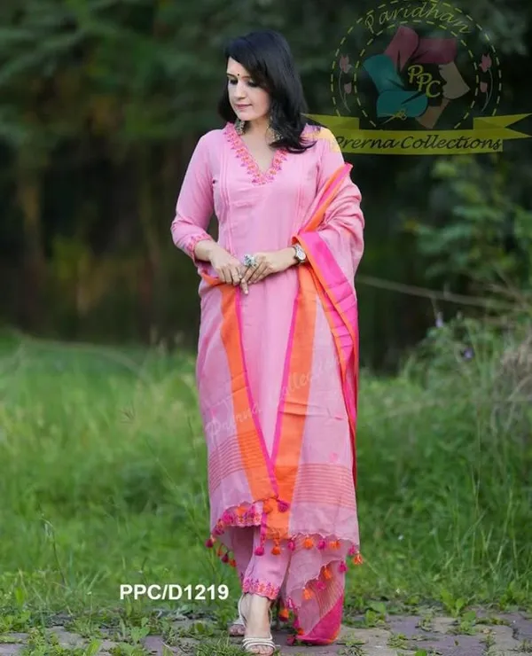 Cotton_handloom_kurti_pant_pink_