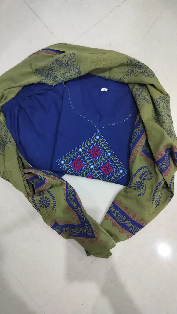 Cotton_handloom_kurti_pant_with_dupta_Royal_blue_ponam_