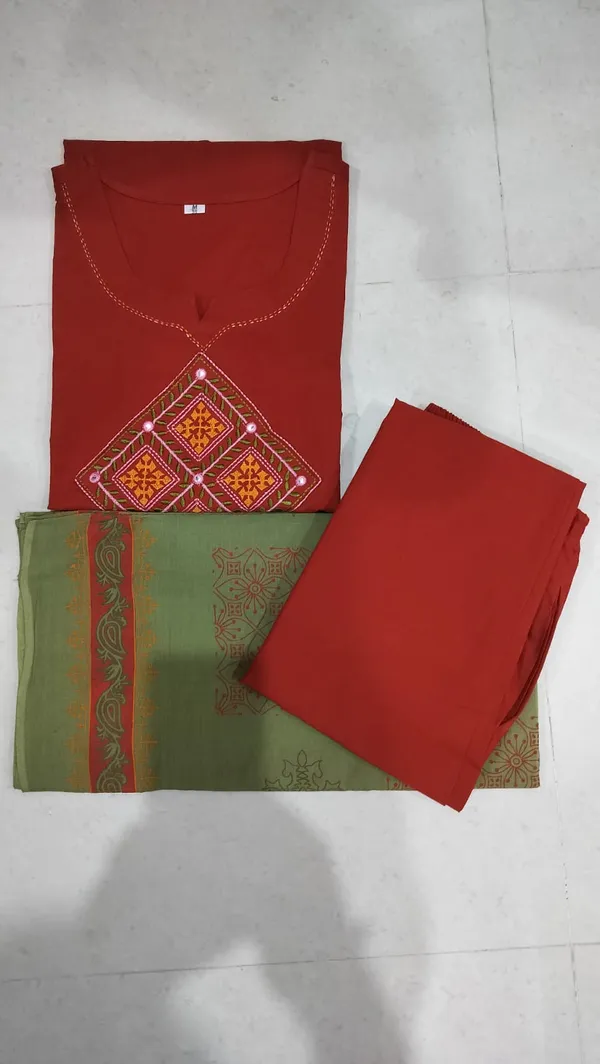 Cotton_kurti_pant_with_dupta_mustard_ponam_