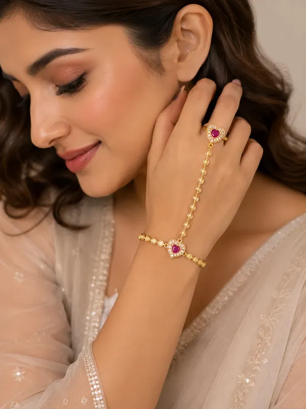 Micro_Gold_Plated_AD_Diamond_Studded_Fancy_Heart_Design_(Hathphool)_for_Women