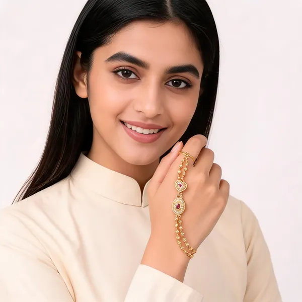 Micro_Gold_Plated_AD_Diamond_Studded_Fancy_Heart_Design_(Hathphool)_for_Women