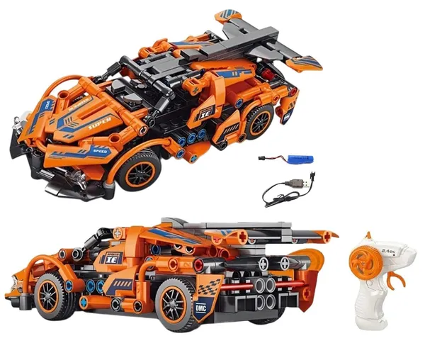 Wumble_Toy_RC_Remote_Control_Engineering_Model_Car_Creative_Assembly_Toy_Kit_2.4GHz_Rechargeable_Sports_Car_Toy_with_Openable_Doors_&_High_Speed_Racing_DIY_Model_Kit_for_Kids_(Block_Rc_Car_Orange)