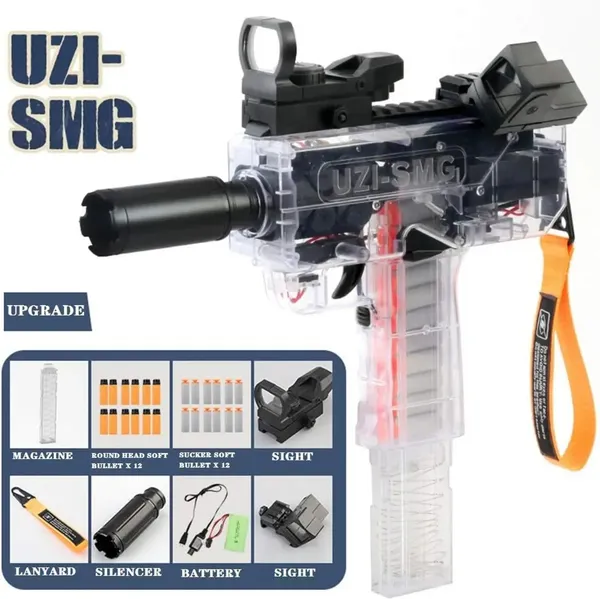 Wumble_Toy_Uzi-SMG_Electric_Automatic_Soft_Bullet_Toy_Gun_Blaster_with_Transparent_Clear_Shell,_LED_Light_Effects_&_Shoulder_Strap_|_Rapid_Auto-Burst_Shooting_with_20_Soft_Foam_Darts_for_Kids_(Ages_3+_Years)
