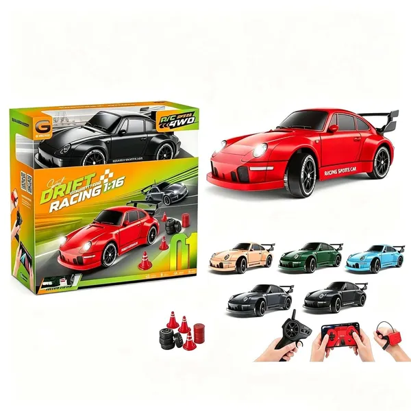 Wumble_Toy_RC_Drift_Car_1:24_Scale_2.4GHz_25_KM/H_with_LED_Lights,_Replaceable_Drift_Tyres,_Rechargeable_Battery,_Traffic_Cones_Included,_High_&_Low_Speed_Switch,_Spare_Wheels_-_App_Controlled_Toys