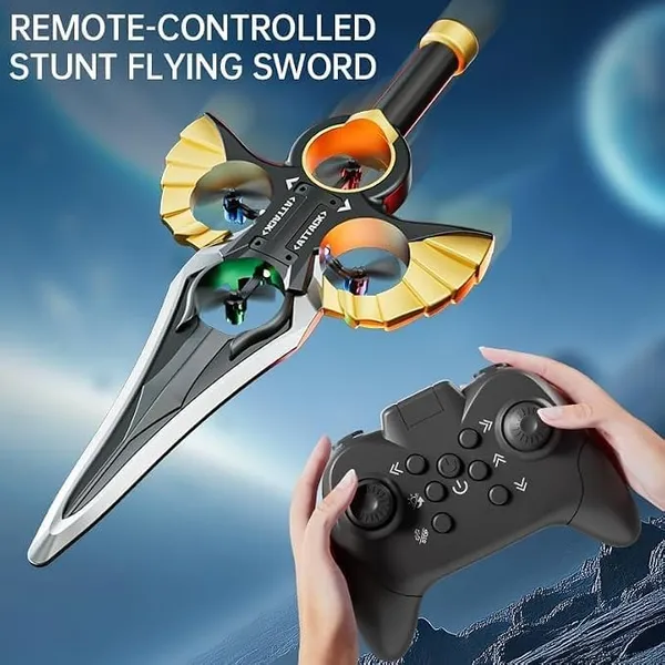 Wumble_Toy_RC_Flying_Sword_Drone,_Remote_Control_Stunt_Fighter_with_Auto_Hover,_Multi-Speed_Adjustment,Claymore_Style_Aircraft_Flying_Sword_Toy_Multicolor