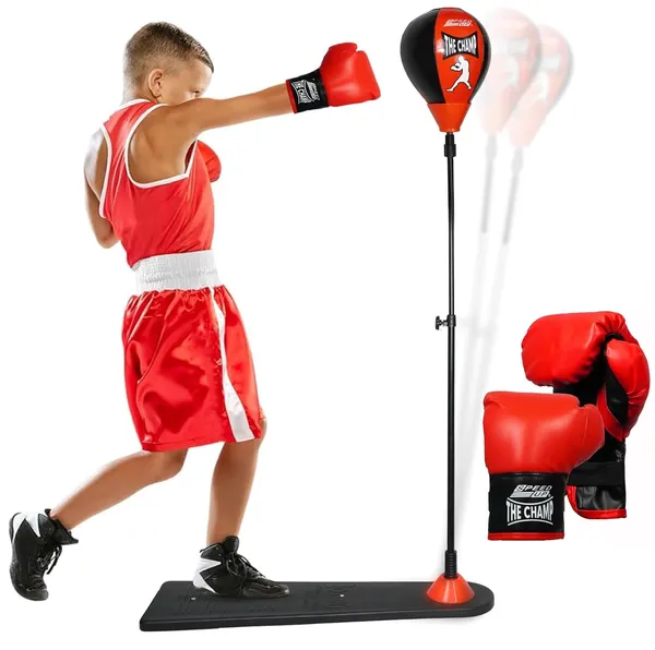 Wumble_Toy_Power_Punch_Boxing_Punching_Stand_for_Kids_with_Gloves_&_Pump_|_Adjustable_Height_Freestanding_Punch_Ball,_Fitness_Training_Indoor_Exercise_Toy_for_Boys_&_Girls_of_Ages_3-15_yrs_-_Red/Black