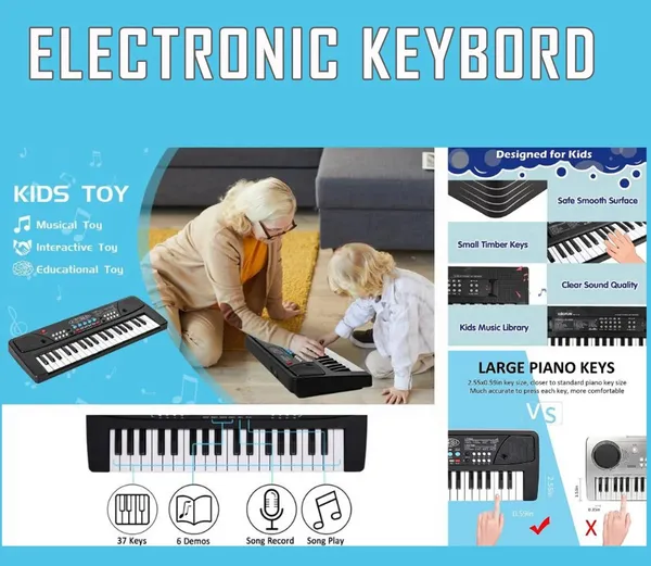 Wumble_Toy__Piano_Keyboard_with_Mic_(1_Year_Warranty)_37_Keys_8_Rhythms_8_Tones_6_Demos_Portable_Electronic_Keyboard_Toy_Beginners_Educational_Songs_Recording_Musical_Toys_2_3_4_5_Years_Boys_Girls