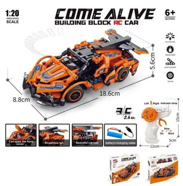 Wumble_Toy_RC_Remote_Control_Engineering_Model_Car_Creative_Assembly_Toy_Kit_2.4GHz_Rechargeable_Sports_Car_Toy_with_Openable_Doors_&_High_Speed_Racing_DIY_Model_Kit_for_Kids_(Block_Rc_Car_Orange)