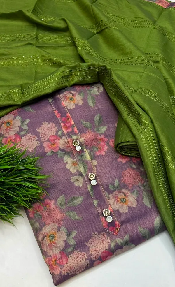 Purple_Floral_Print_Jacquard_Silk_Dress_Material_With_Green_Dupatta_For_Women